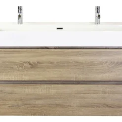 Sanox Badmöbel-Set Maxx XL 120 Cm Mit Keramikwaschtisch 2 Hahnlöcher Eiche Grau