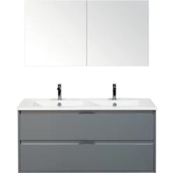 Sanox Badmöbel-Set Porto 120 Cm 2 Schubladen Keramik Waschbecken Inkl. Spiegelschrank Ice Green