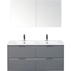 Sanox Badmöbel-Set Porto 120 Cm 4 Schubladen Keramik Waschbecken Inkl. Spiegelschrank Ice Green