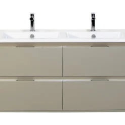 Sanox Badmöbel-Set Porto 120 Cm Keramik Waschbecken Slim 4 Schubladen Unterschrank Kieselgrau