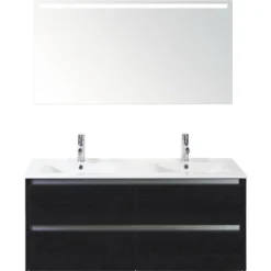 Sanox Badmöbelset Dante 120 Black Oak Mit Waschbecken Enjoy + Spiegel Feel