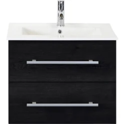 Sanox Waschbeckenunterschrank Stretto 60 Cm Black Oak Inkl. Keramikwaschbecken