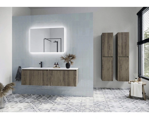 Badmöbel-Set Sanox Frozen 3D BxHxT 61 X 42 X 46 Cm Frontfarbe Grain Oak 2-teilig Mit Waschtisch Keramik Ohne Hahnloch – Bild 5