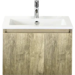 Badmöbel-Set Sanox Frozen 3D BxHxT 61 X 42 X 46 Cm Frontfarbe Französische Eiche 2-teilig Mit Waschtisch Keramik