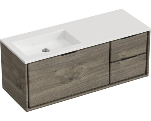 Badmöbel-Set Sanox Loft BxHxT 120,5 (85/35) X 47 X 45,5 Cm Frontfarbe Espresso 2-teilig Mit Waschtisch Mineralguss Becken Links Ohne Hahnloch – Bild 2