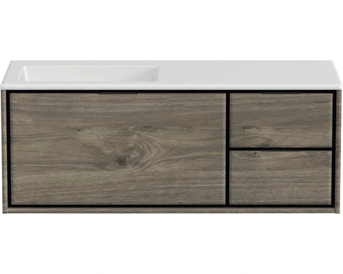 Badmöbel-Set Sanox Loft BxHxT 120,5 (85/35) X 47 X 45,5 Cm Frontfarbe Espresso 2-teilig Mit Waschtisch Mineralguss Becken Links Ohne Hahnloch