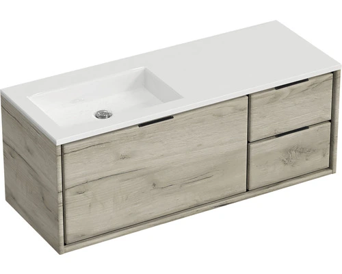 Badmöbel-Set Sanox Loft BxHxT 120,5 (85/35) X 47 X 45,5 Cm Frontfarbe Craft Oak 2-teilig Mit Waschtisch Mineralguss Becken Links Ohne Hahnloch – Bild 2