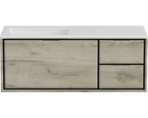 Badmöbel-Set Sanox Loft BxHxT 120,5 (85/35) X 47 X 45,5 Cm Frontfarbe Craft Oak 2-teilig Mit Waschtisch Mineralguss Becken Links Ohne Hahnloch