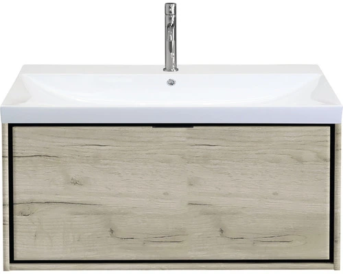 Badmöbel-Set Sanox Loft BxHxT 101 X 52,5 X 46 Cm Frontfarbe Craft Oak 2-teilig Mit Waschtisch Keramik