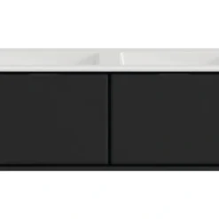 Badmöbel-Set Sanox Loft BxHxT 120,5 (60/60)) X 47 X 45,5 Cm Frontfarbe Schwarz Matt 2-teilig Mit Doppelwaschtisch Mineralguss Weiss Matt Ohne Hahnloch