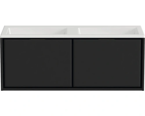 Badmöbel-Set Sanox Loft BxHxT 120,5 (60/60)) X 47 X 45,5 Cm Frontfarbe Schwarz Matt 2-teilig Mit Doppelwaschtisch Mineralguss Weiss Matt Ohne Hahnloch