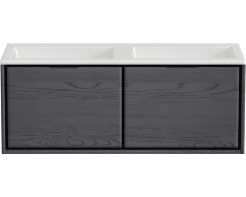Badmöbel-Set Sanox Loft BxHxT 120,5 (60/60)) X 47 X 45,5 Cm Frontfarbe Black Oak 2-teilig Mit Doppelwaschtisch Mineralguss Ohne Hahnloch