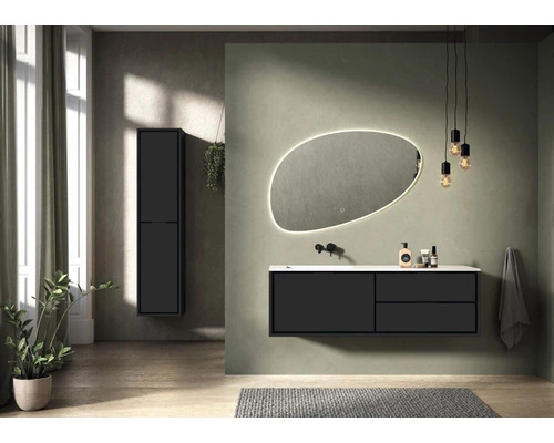 Badmöbel-Set Sanox Loft BxHxT 120,5 (60/60)) X 47 X 45,5 Cm Frontfarbe Schwarz Matt 2-teilig Mit Doppelwaschtisch Mineralguss Weiss Matt Ohne Hahnloch – Bild 5