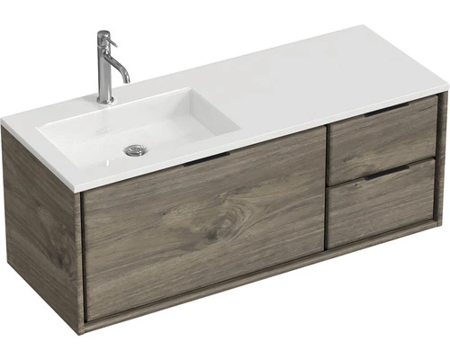 Badmöbel-Set Sanox Loft BxHxT 120,5 (85/35) X 47 X 45,5 Cm Frontfarbe Espresso 2-teilig Mit Waschtisch Mineralguss Becken Links Weiss Matt – Bild 4