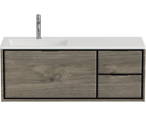 Badmöbel-Set Sanox Loft BxHxT 120,5 (85/35) X 47 X 45,5 Cm Frontfarbe Espresso 2-teilig Mit Waschtisch Mineralguss Becken Links Weiss Matt