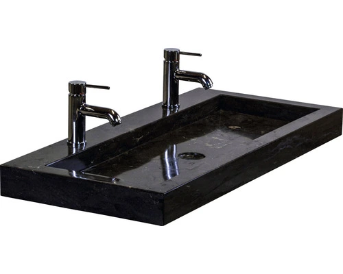 Sanox Badmöbel-Set Seville 100 Cm Naturstein Waschbecken 2 Hahnlöcher Inkl. Spiegelschrank Black Oak – Bild 3