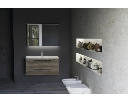 Badmöbel-Set Sanox Seville 170x120 Cm Nebraska Oak Inkl. Spiegel Mit LED-Beleuchtung – Bild 4