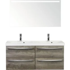 Badmöbel-Set Sanox Seville 170x120 Cm Nebraska Oak Inkl. Spiegel Mit LED-Beleuchtung