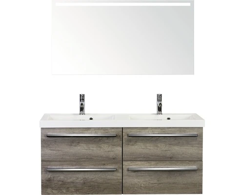 Badmöbel-Set Sanox Seville 170x120 Cm Nebraska Oak Inkl. Spiegel Mit LED-Beleuchtung