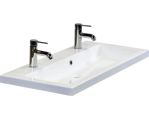 Badmöbel-Set Sanox Seville Frontfarbe Eiche Natur BxHxT 100 X 170 X 46 Cm Mit Mineralguss-Doppelwaschtisch Und Spiegel Mit LED-Beleuchtung – Bild 4