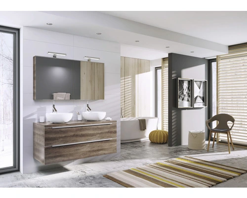 Sanox Badmöbel-Set Pulse 120 Cm Mit Doppelwaschtisch Keramik Nebraska Eiche Und Spiegelschrank 84726024 – Bild 5