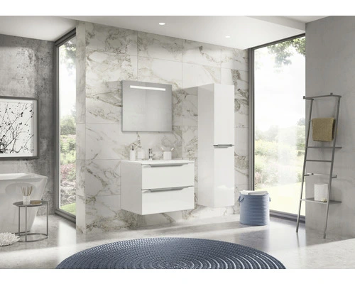 Sanox Badmöbel-Set Pulse 120 Cm Mit Doppelwaschtisch Keramik Weiss Hochglanz Und Spiegelschrank 84726301 – Bild 4