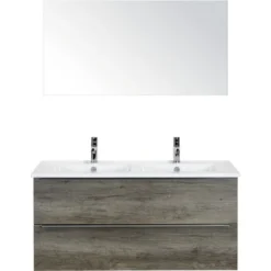 Sanox Badmöbel-Set Pulse 120 Cm Mit Doppelwaschtisch Keramik Nebraska Eiche Und Spiegel 84725824