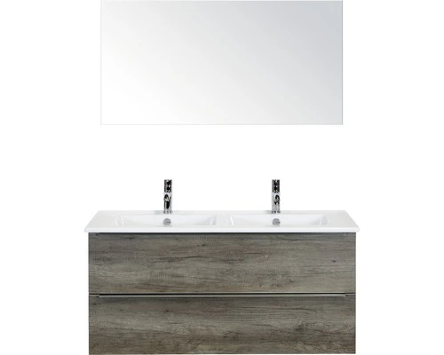 Sanox Badmöbel-Set Pulse 120 Cm Mit Doppelwaschtisch Keramik Nebraska Eiche Und Spiegel 84725824