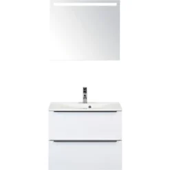 Badmöbel-Set Sanox Pulse Weiß Hochglanz Incl. Spiegel Mit LED-Beleuchtung 70x170 Cm